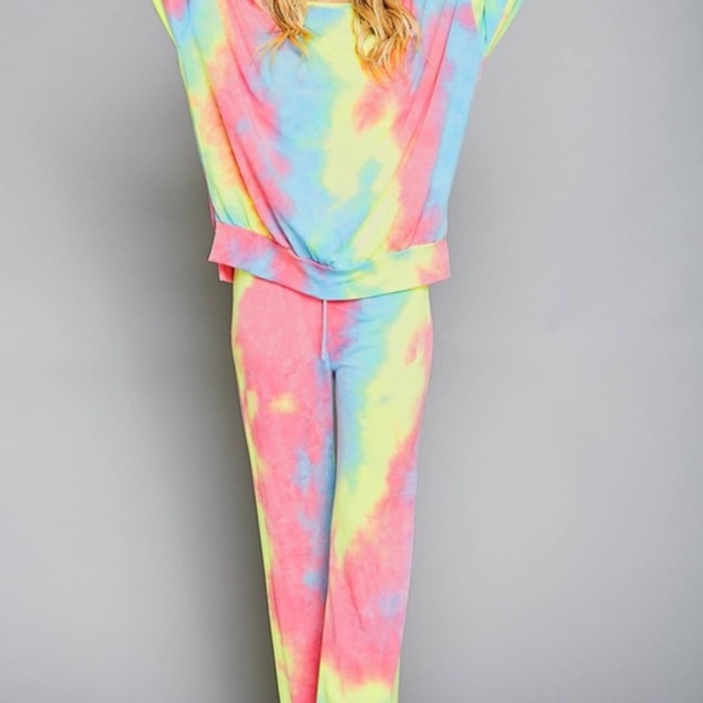 Boho Tie dye Neon pink lounge pants wide leg - Picture 7 of 7